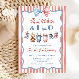 Red White & Two Patriotic 2nd Birthday Invitation