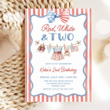 Red White & Two Patriotic 2nd Birthday Invitation