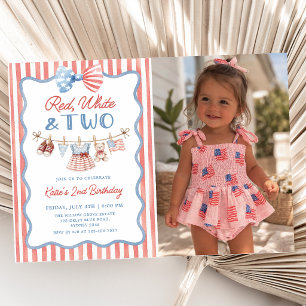 Red White & Two Patriotic 2nd Birthday Invitation