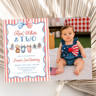 Red White & Two Patriotic 2nd Birthday Photo       Invitation