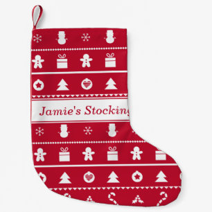 Red White Ugly Christmas Sweater Icons Pattern Small Christmas Stocking