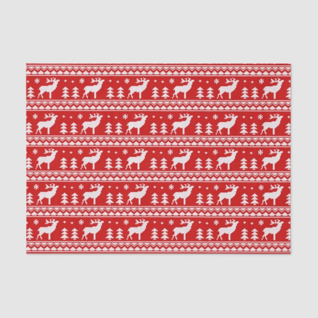 Red White Ugly Christmas Sweater Pattern Tissue Paper (Front)