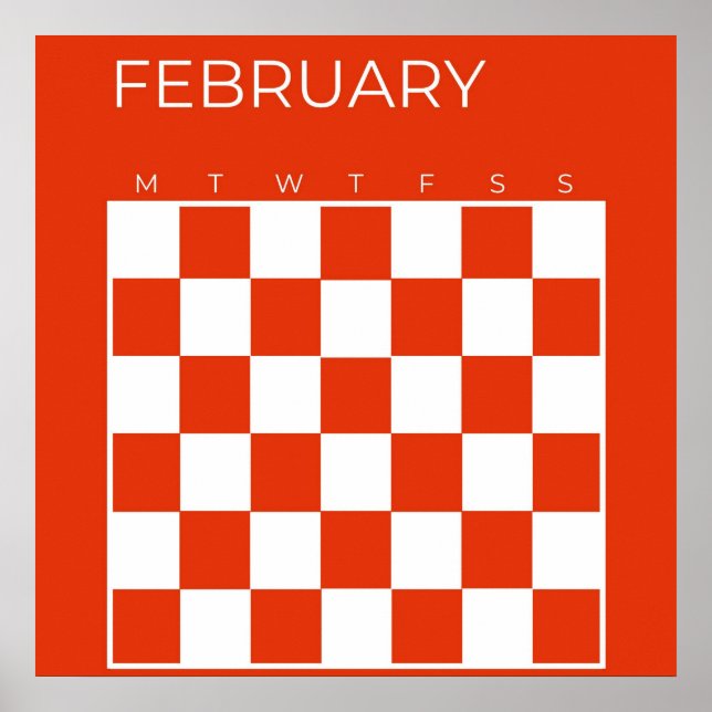 Red White Undated Chequered February Calendar Poster (Front)