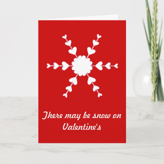 Red White Valentine Heart Snowflake Greeting Card (Front)