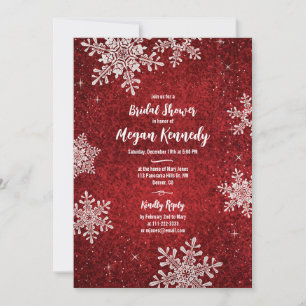 Red White Velvet Snowflake Winter Bridal Shower Invitation