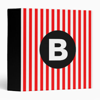 Red White Vertical Stripes Black Monogram Binder
