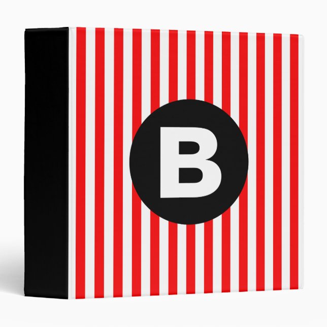 Red White Vertical Stripes Black Monogram Binder (Front/Spine)