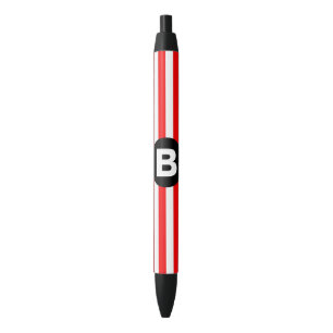 Red White Vertical Stripes Black Monogram Black Ink Pen