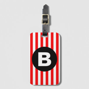 Red White Vertical Stripes Black Monogram Luggage Tag