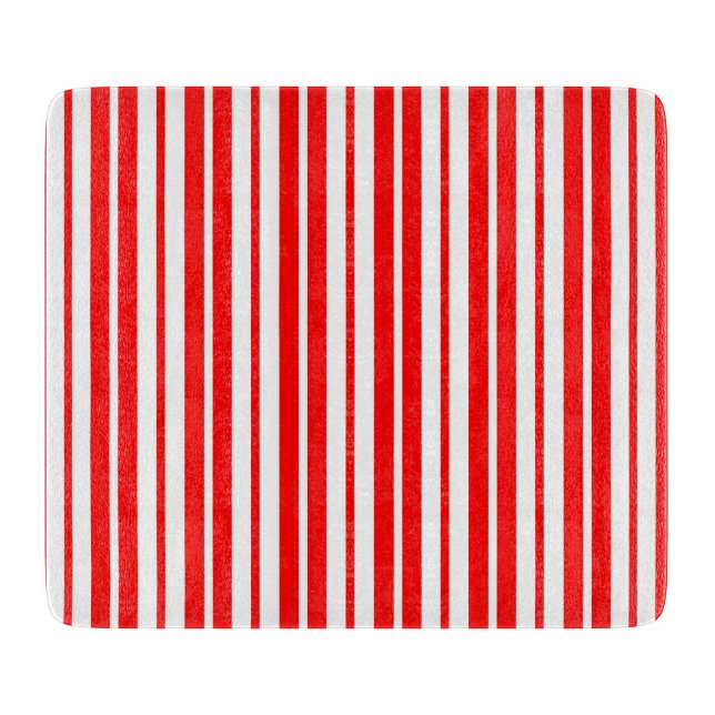 Red White Vertical Stripes Pattern Design Cutting Board (Front)