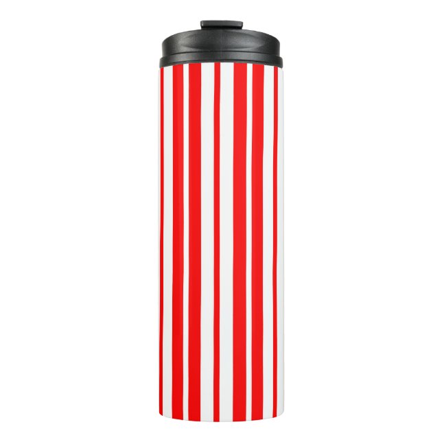 Red White Vertical Stripes Pattern Design Thermal Tumbler (Front)