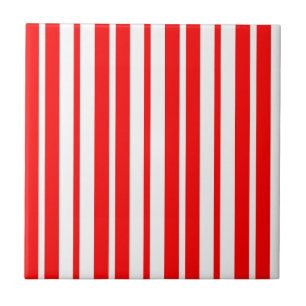 Red White Vertical Stripes Pattern Design Tile