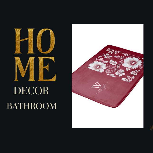 red & white vintage Beautiful Garden Flowers Bath Mat (Creator Uploaded)