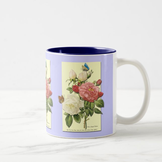 Red White Vintage Botanical Roses Coffee Mug (Right)