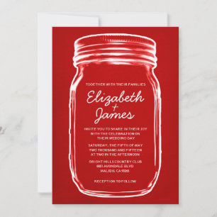 Red & White Vintage Mason Jar Wedding Invitations