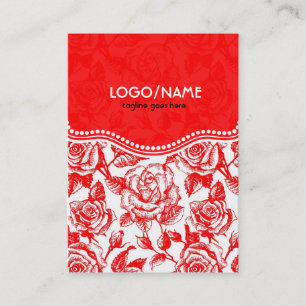 Red & White Vintage Roses Pattern-Customized Business Card