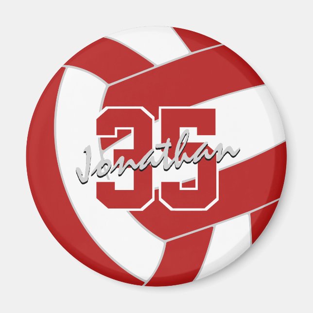 red white volleyball season keepsake athlete name magnet (Front)