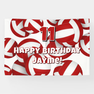 red white volleyballs kids birthday party banner