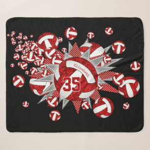 red white volleyballs stars girls custom name sherpa blanket
