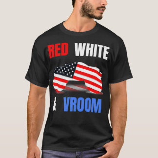 Red White Vroom Monster Truck Lover American Flag T-Shirt