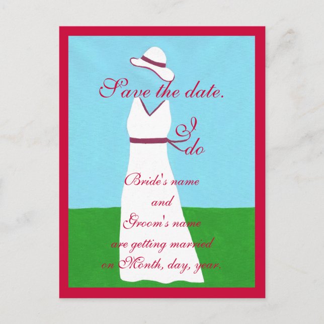 Red White Wedding dress,Save the date Postcards (Front)
