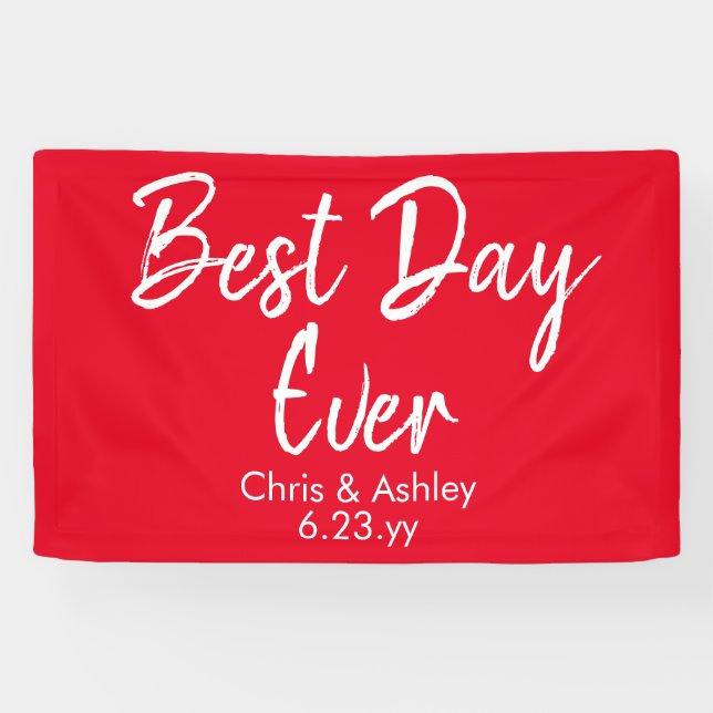 Red & White Wedding Reception Decor Best Day Ever Banner (Horizontal)