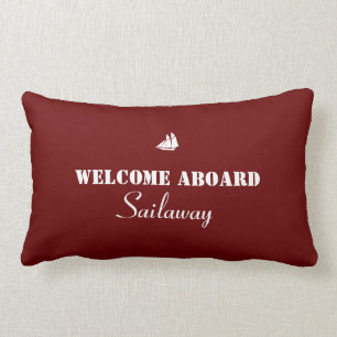 Red White Welcome Aboard Boat Nautical Lumbar Pillow