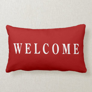 Red White Welcome Nautical Stripes Lumbar Pillow