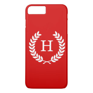 Red White Wheat Laurel Wreath Initial Monogram Case-Mate iPhone Case
