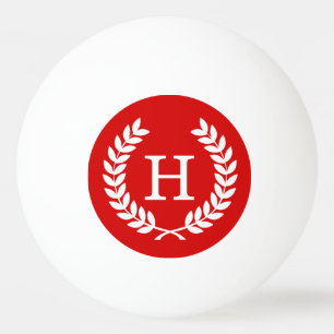 Red White Wheat Laurel Wreath Initial Monogram Ping Pong Ball