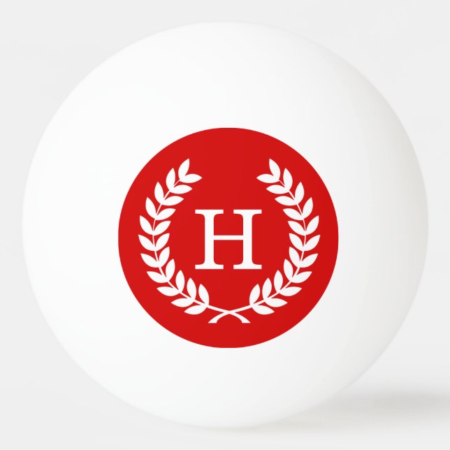 Red White Wheat Laurel Wreath Initial Monogram Ping Pong Ball (Front)