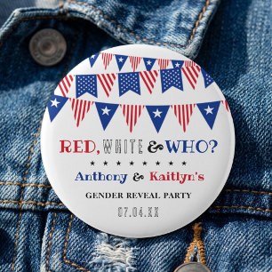 Red, White & Who? 4th Of July Gender Reveal Party 2 Inch Round Button