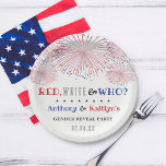 Red, White & Who? 4th Of July Gender Reveal Party Paper Plate<br><div class="desc">Celebrate in style with these trendy 4th of July gender reveal party paper plates. The design is easy to personalize with your own wording and your family and friends will be thrilled when they see these fabulous party plates. Matching items can be found in the collection.</div>