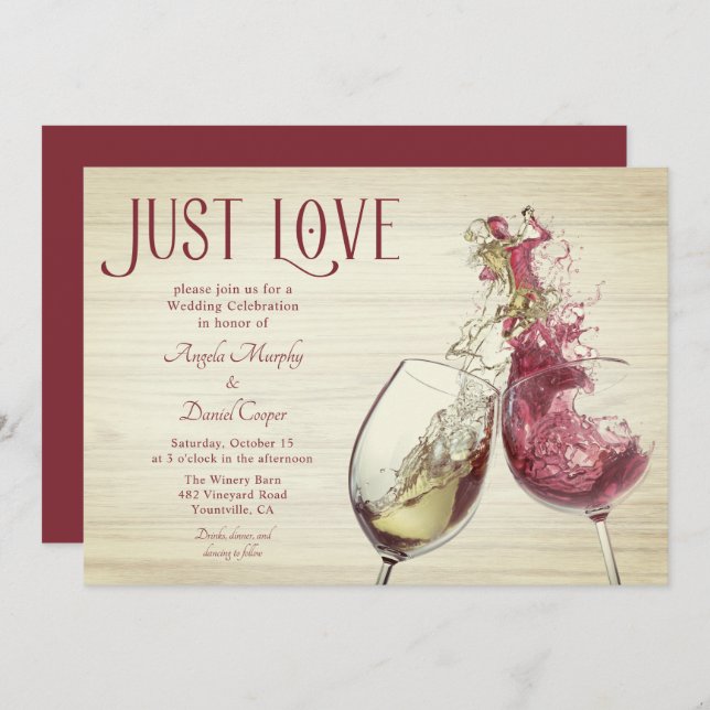 Red White Wine Dance Just Love Wedding Celebration Invitation (Front/Back)