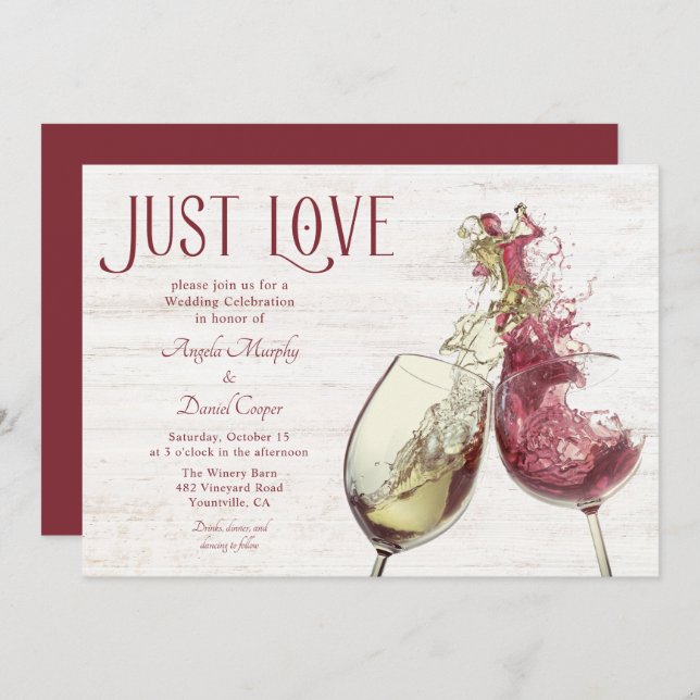 Red White Wine Dance Just Love Wedding Celebration Invitation (Front/Back)