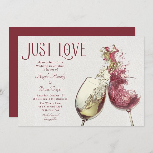 Red White Wine Dance Just Love Wedding Celebration Invitation (Front/Back)