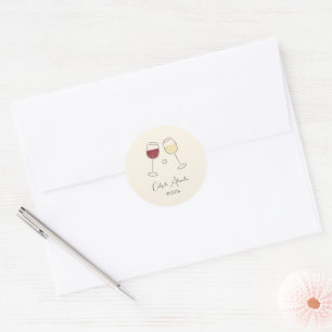 Red White Wine Glass Wedding Favour Envelope Classic Round Sticker