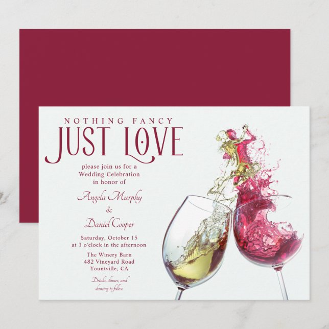 Red White Wine Nothing Fancy Just Love Wedding Invitation (Front/Back)