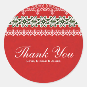 Red & White Winter Lace Elegant Holiday Party Classic Round Sticker