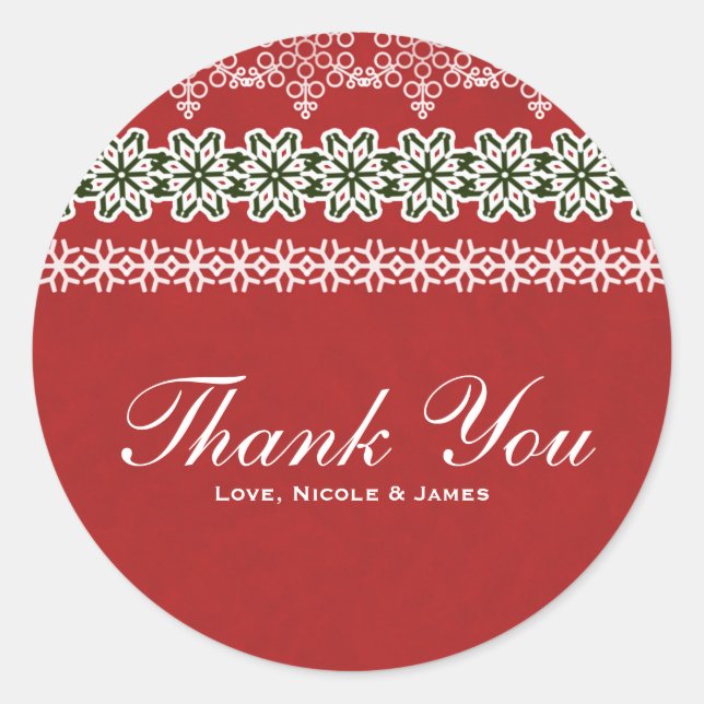 Red & White Winter Lace Elegant Holiday Party Classic Round Sticker (Front)