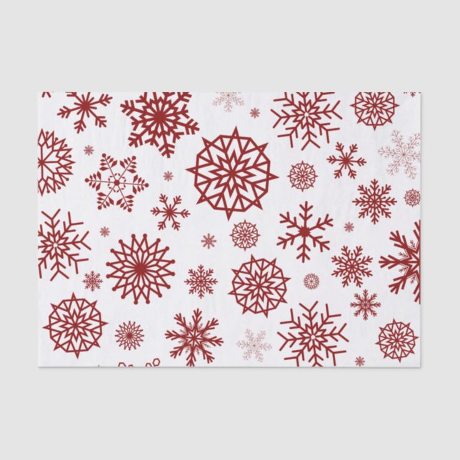 Red White Winter Snowflake Christmas Holidays Tissue Paper (Front)
