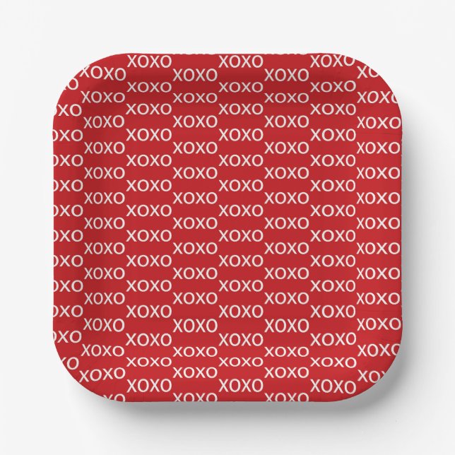 Red & White xoxo Valentine's Party Paper Plate (Front)