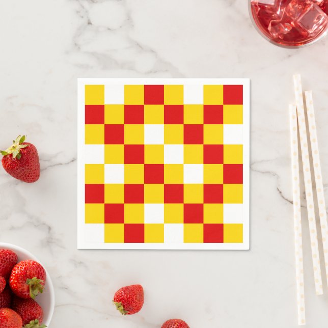 Red White Yellow Checkered Pattern Design  Napkin (Insitu)