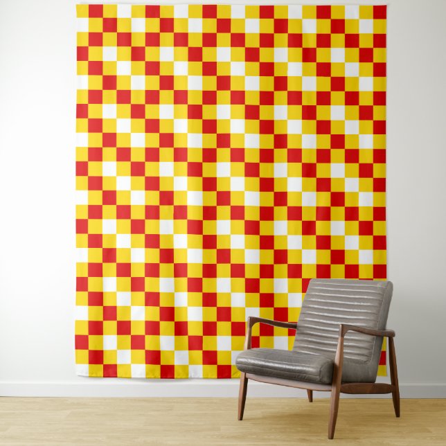 Red White Yellow Checkered Pattern Design  Tapestry (In Situ)