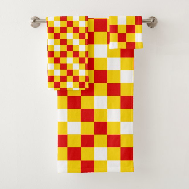 Red White Yellow Chequered Pattern Design  Bath Towel Set (Insitu)