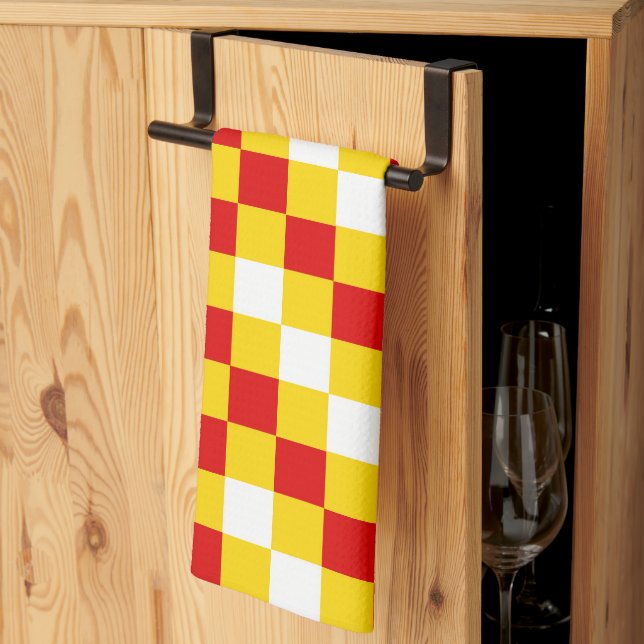 Red White Yellow Chequered Pattern Design  Kitchen Towel (Thirds Fold)
