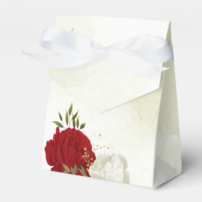 Red whitefloral greenery wedding favor box (Front Side)