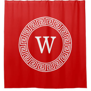 Red Wht Greek Key Rnd Frame Initial Monogram