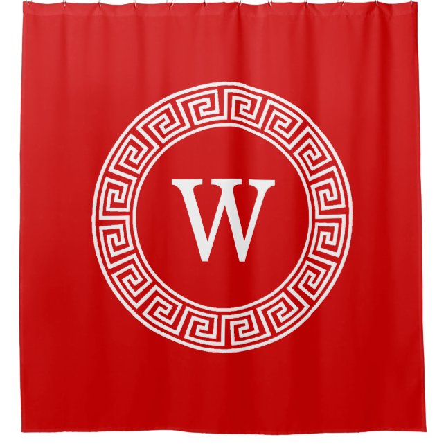 Red Wht Greek Key Rnd Frame Initial Monogram (Front)