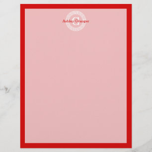Red Wht Greek Key Rnd Frame Initial Monogram